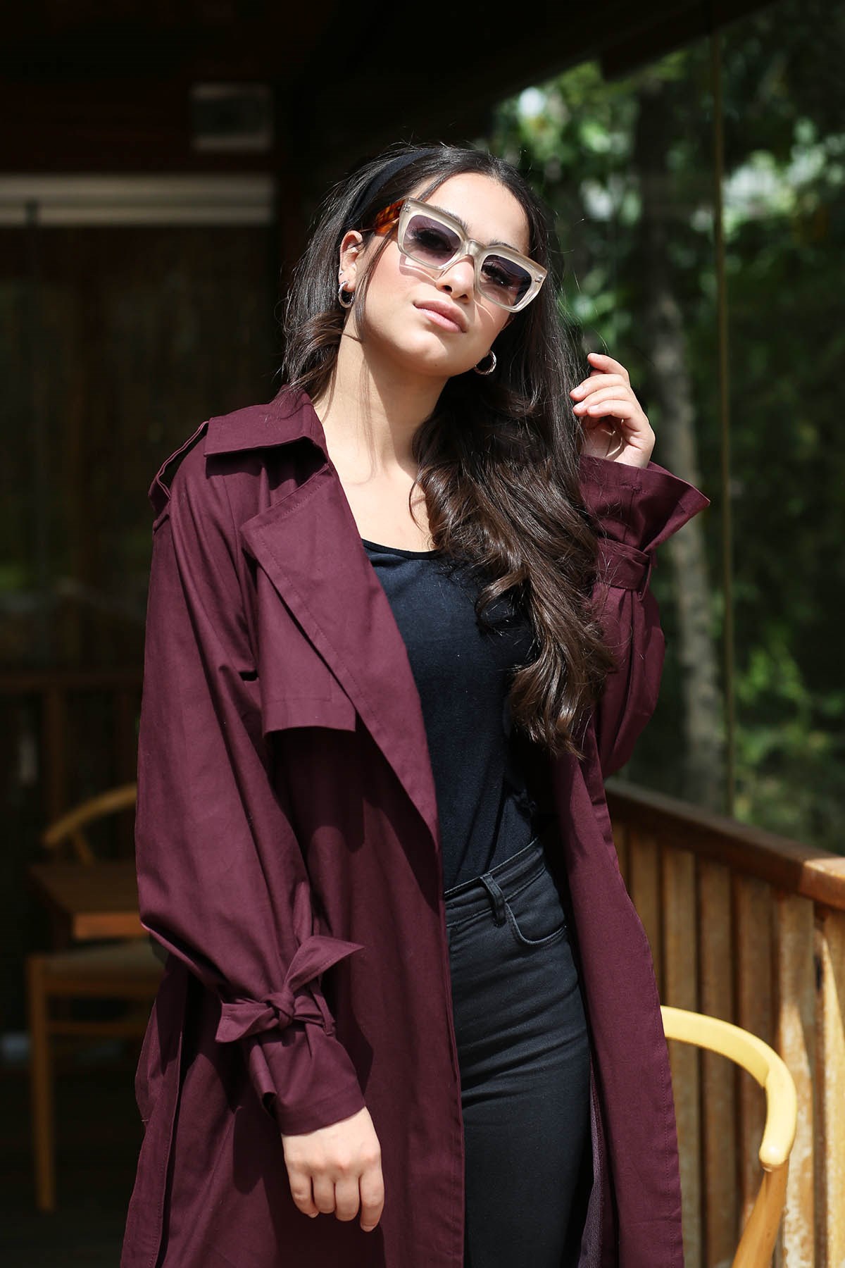 TRENCH-GABARDİN KUMAŞ BORDO