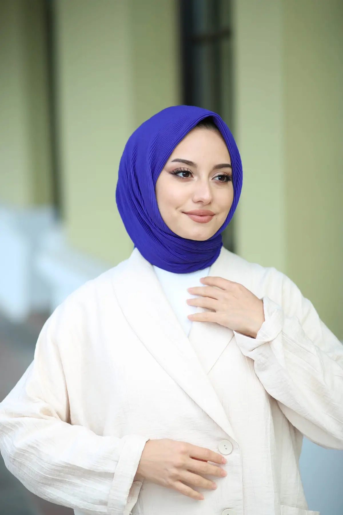 Sax mavi-Pliseli düz eşarp