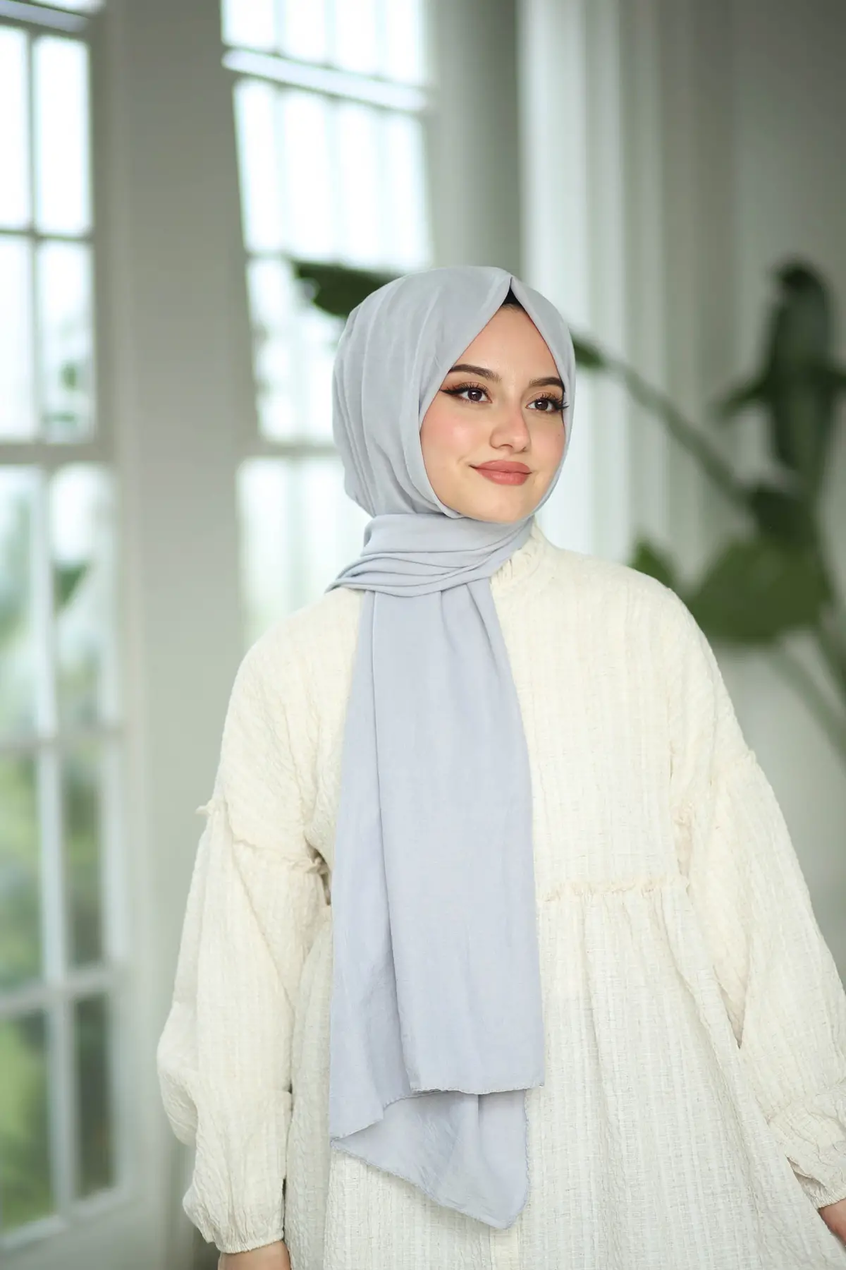 açık gri-pamuk şal