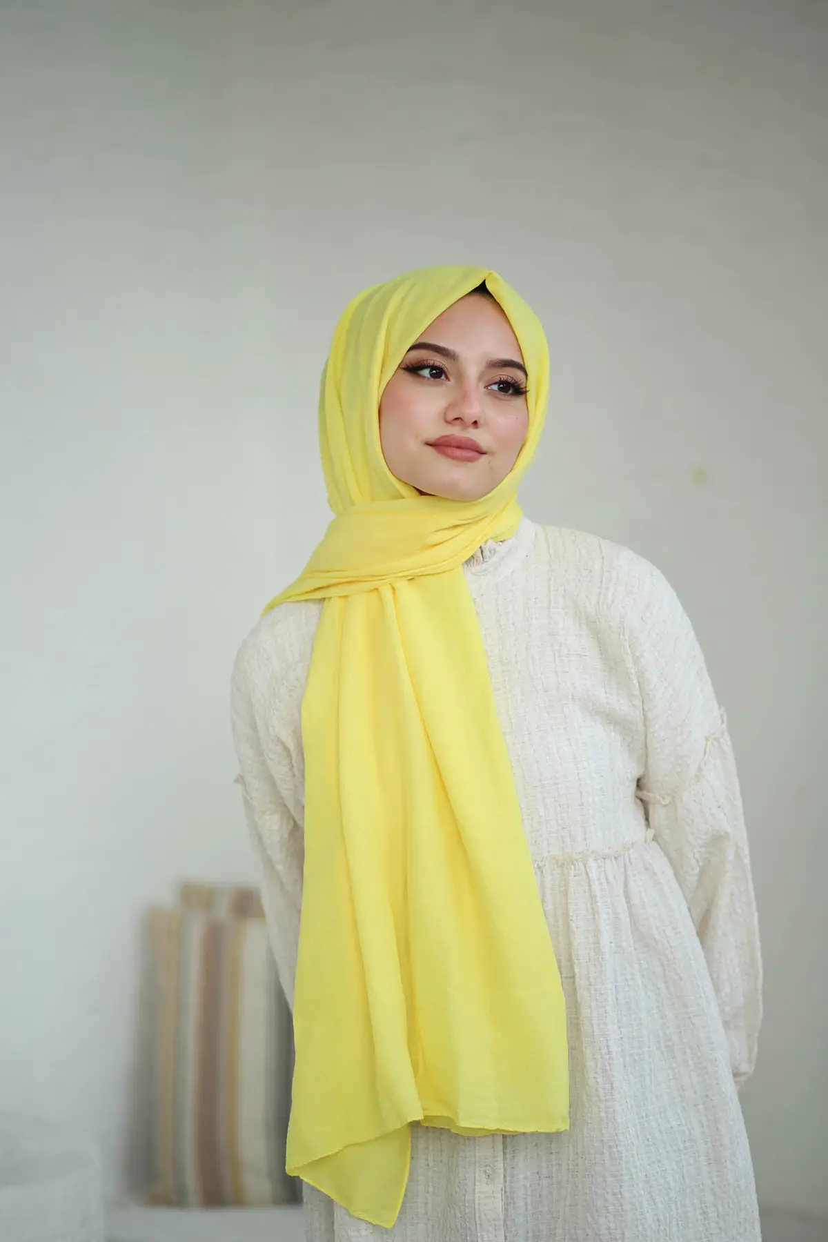 limon sarı-pamuk şal